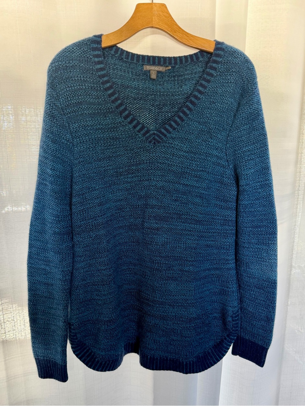 Toad&Co 100% Merino Wool Blue V-Neck Sweater Size L